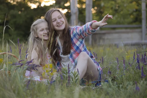 Vacker flicka på ängen — Stockfoto