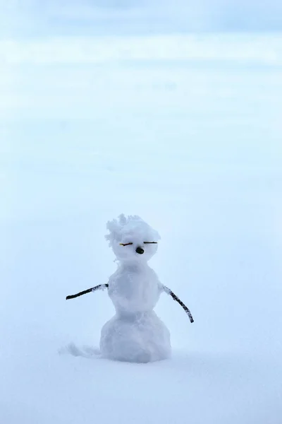 Vinter - liten snögubbe — Stockfoto