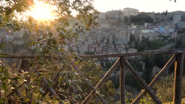 Vista sulla città vecchia di tufo Sorano — Video Stock