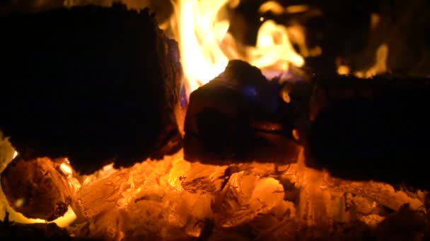 Brinnande loggar på kaminen stänga upp video — Stockvideo