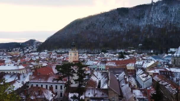 View of romanian medieval town Brasov from the viewpoint — Stock Video