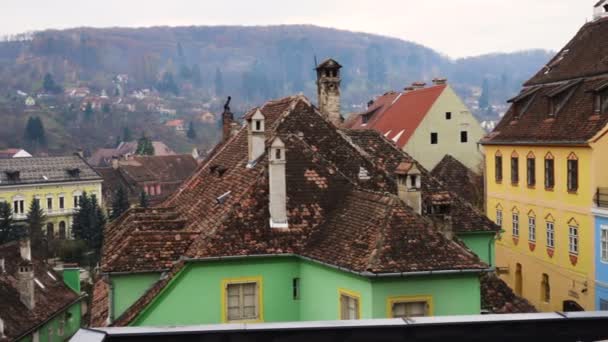 Vista panorámica de la ciudad de Sighisoara en Rumania — Vídeos de Stock