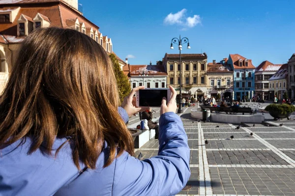 Vista da praça principal no Brasov — Fotografia de Stock