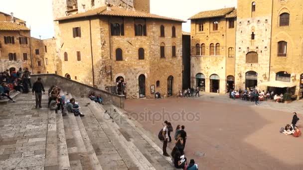 Toskania Włochy Kwietnia 2017 Mnóstwo Ludzi Piazza Del Duomo San — Wideo stockowe