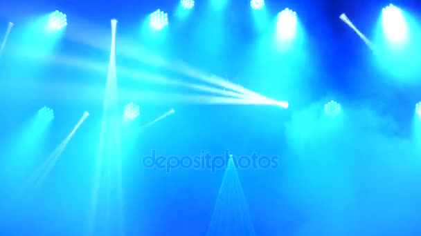 Bright Flashing Concert Spotlights Lasers Smoke Scene Background — Stock Video