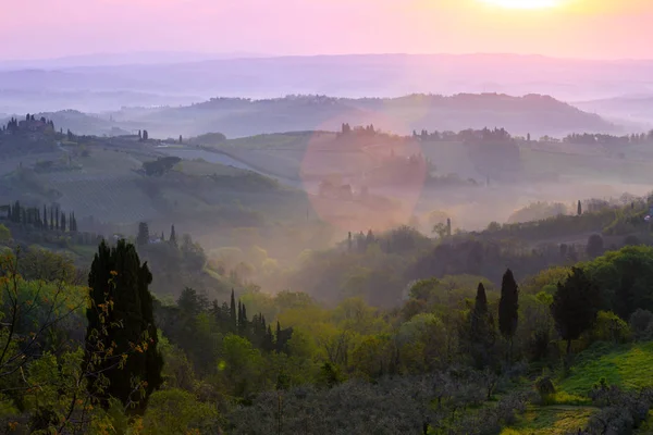 Manhã nebulosa na Toscana — Fotografia de Stock