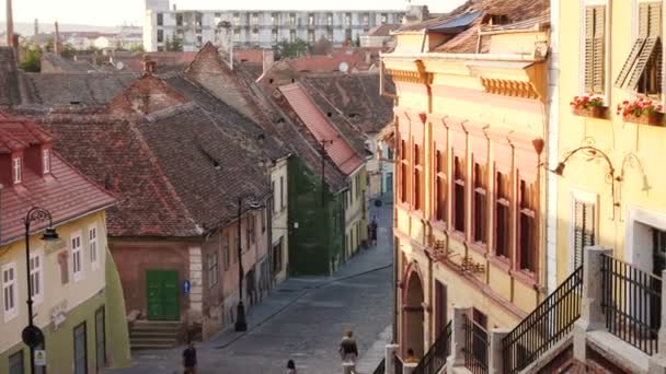 Sibiu Roemenië Juli 2019 Stadsgezicht Met Oude Huizen Van Historisch — Stockvideo