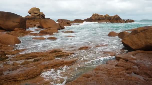 Rocky Atlantic Ocean Coast Brittany France — Stock Video