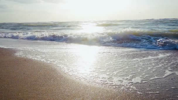 美丽的海浪慢动作视频从沙滩观看夏季海景 — 图库视频影像