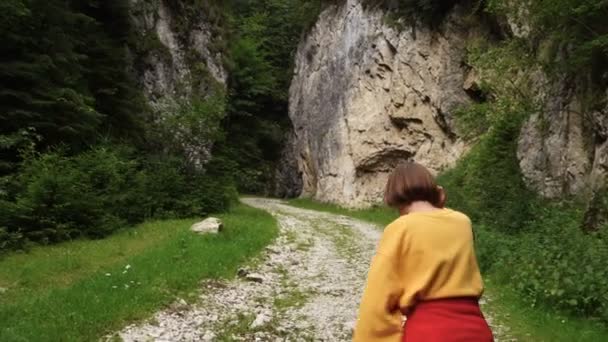 Aktivní Dívka Pěší Turistika Kaňonu Prapastiile Zarnestiului Národní Park Piatra — Stock video