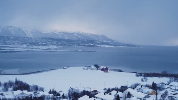 Tromso Vinter Skyline Snöfall Arctic Norway — Stockvideo