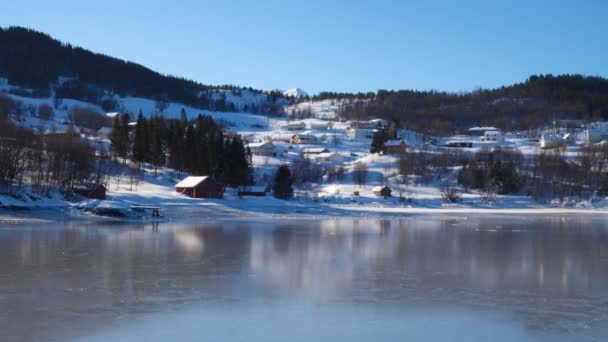 Winter Panoramisch Uitzicht Avond Bergen Heel Fjord Het Noorden Van — Stockvideo