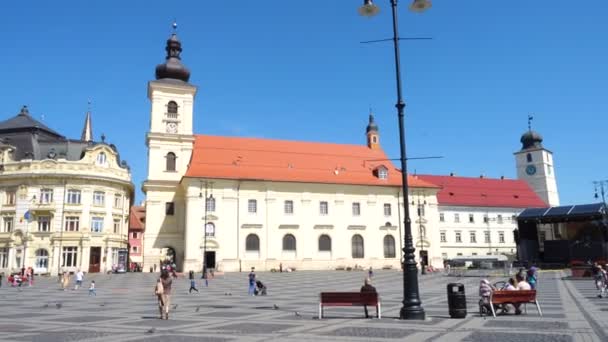 Sibiu Romania Jule 2019 Вид Головну Міську Площу Piata Mare — стокове відео