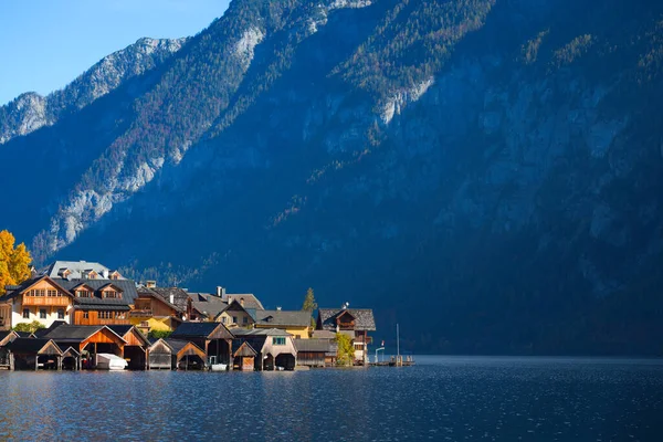 Över Vacker Utsikt Över Den Lilla Berömda Staden Hallstatt Gamla — Stockfoto