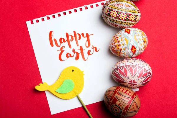 Cartão Páscoa Feliz Belo Ovo Páscoa Pysanka Feito Mão Tradicional — Fotografia de Stock