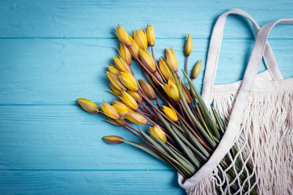 Sac Maille Brins Tulipes Jaunes Sauvages — Photo