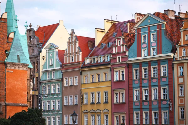 Kolorowe Budynki Wrocławia Głównym Placu Starego Ryna — Zdjęcie stockowe