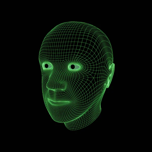Grünes Drahtbild-Rendering des Kopfes eines Mannes — Stockfoto