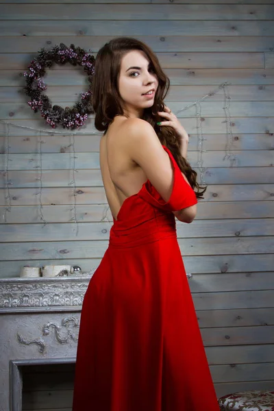 She takes off her red dress — Stock Photo, Image