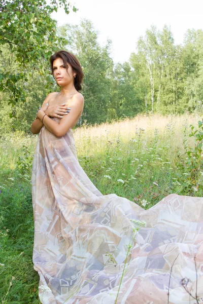 Girl Walking Summer Forest — Stock Photo, Image