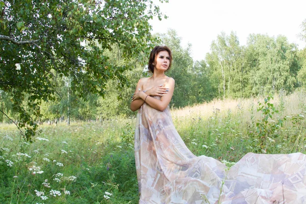 Girl Walking Summer Forest — Stock Photo, Image