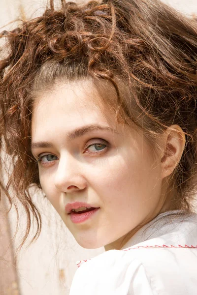 Emotional Young Girl White Shirt — Stock Photo, Image