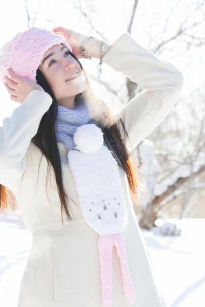 Girl Pink Hat White Coat — Stock Photo, Image