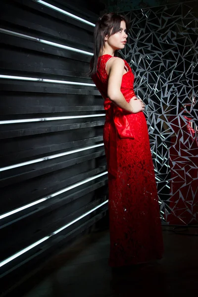 Young Girl Red Evening Dress — Stock Photo, Image