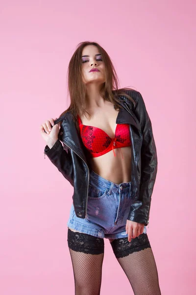 Chicas Sexy Medias Pantalones Cortos Retrato Estudio — Foto de Stock