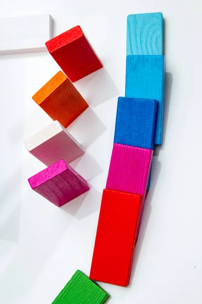 Figuras Paneles Madera Multicolores Concepto Construcción Bloque — Foto de Stock