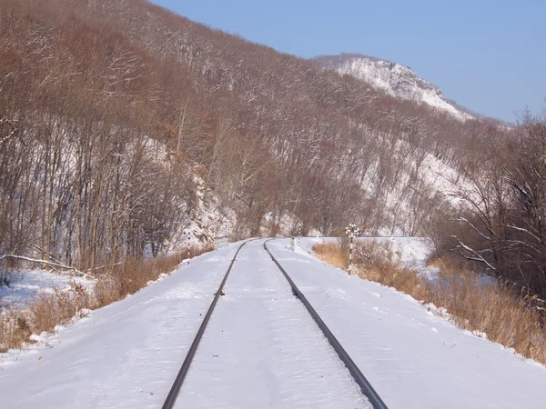 Ferrocarril en una ladera de montaña — Foto de Stock