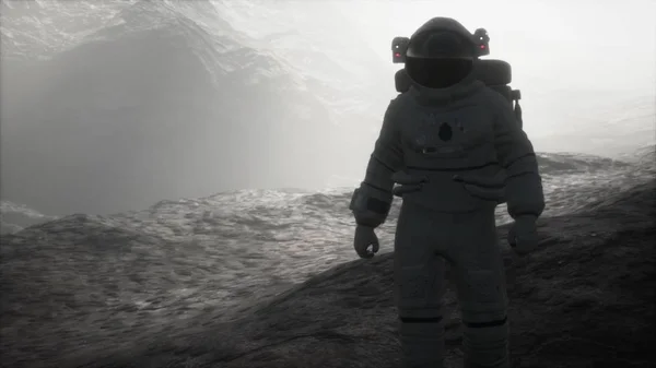 astronaut on another planet with dust and fog