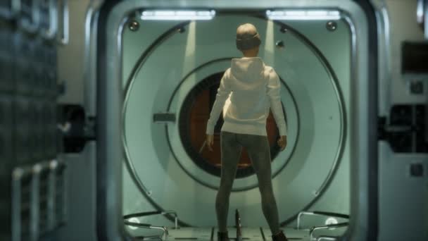 8K Woman astronaut on a futuristic spaceship — Stock Footage 8K Woman astronaut on a futuristic spaceship Video Clip
