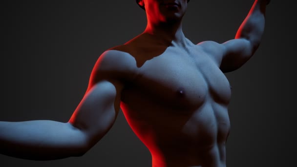 Handsome muscular shirtless young man standing in the dark — Stock Footage Handsome muscular shirtless young man standing in the dark Video Clip