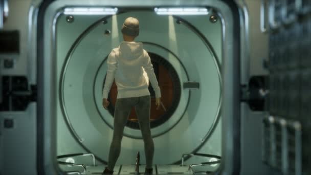 8K Woman astronaut on a futuristic spaceship — Stock Footage 8K Woman astronaut on a futuristic spaceship Stock Video