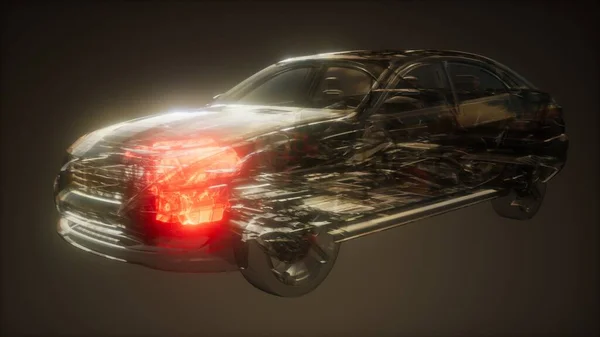 car engine visible in transparent car