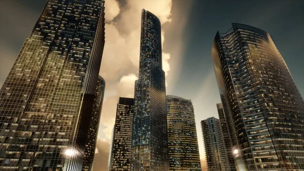 skyscrapers or modern buildings in the city with clouds and sunlight