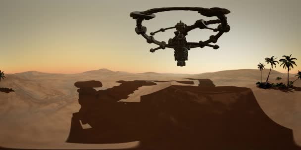 VR-360 idegen űrhajó forgatás alatt a sivatagban. UFO