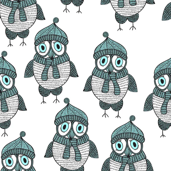 Seamless Owls Pattern — Stock Vector