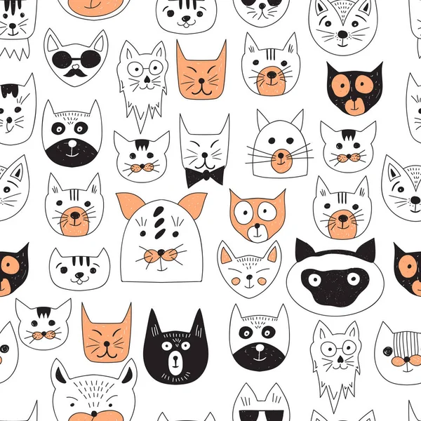 Padrão sem costura com gatos doodle — Vetor de Stock