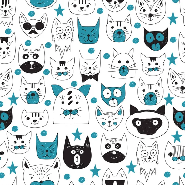 Varrat nélküli mintát doodle macskák — Stock Vector