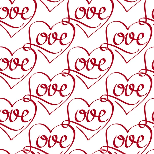 Vektor Nahtloses Muster Mit Rotem Love Schriftzug Auf Weißem Hintergrund — Stockvektor