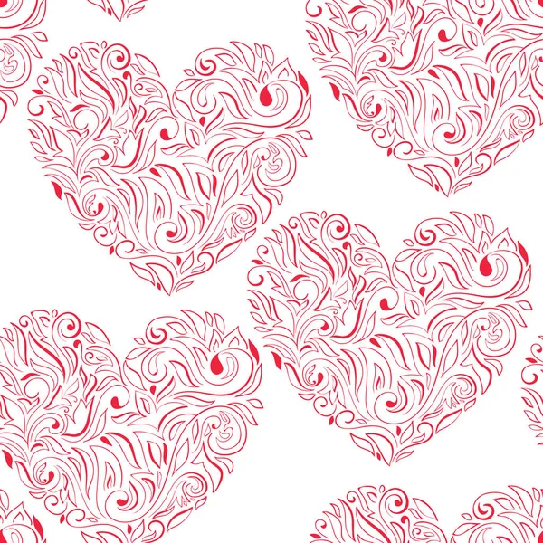 Vector Seamless Pattern Hearts Retro Vintage Style Hand Drawn — Stock Vector