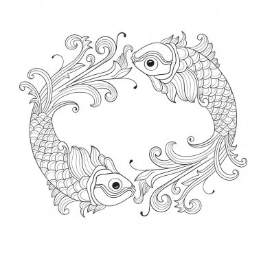 Balık ile vektör çerçeve. Retro vintage tarzı. 