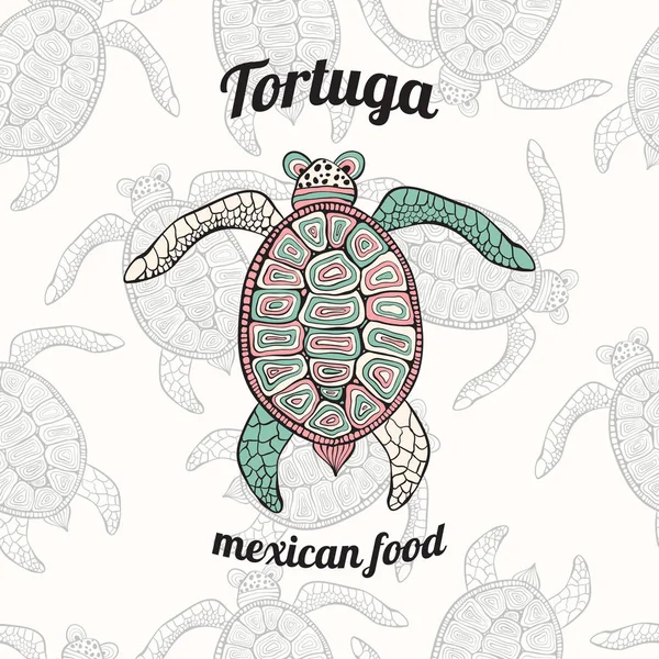 矢量墨西哥餐饮餐厅菜单设计与龟 Patternat 复古复古风格 — 图库矢量图片