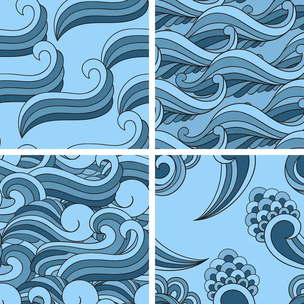 Vector Seamless Wavy Abstract Patterns Blue Waves — Stock Vector