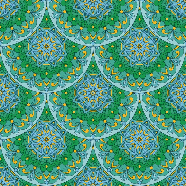 Modèle Sans Couture Vert Avec Des Cercles Dans Style Oriental — Image vectorielle