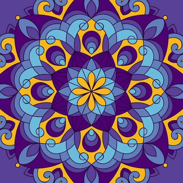Färgglada Mandala Över Lila Bakgrund — Stock vektor