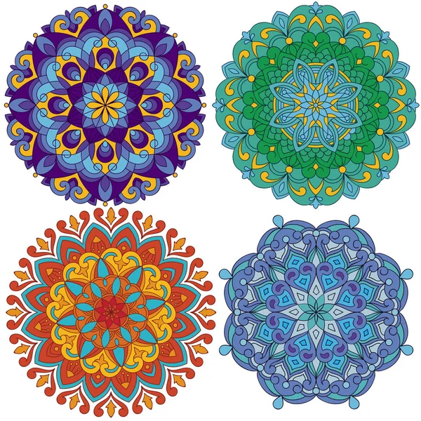 Conjunto Mandalas Colores Sobre Fondo Blanco — Archivo Imágenes Vectoriales
