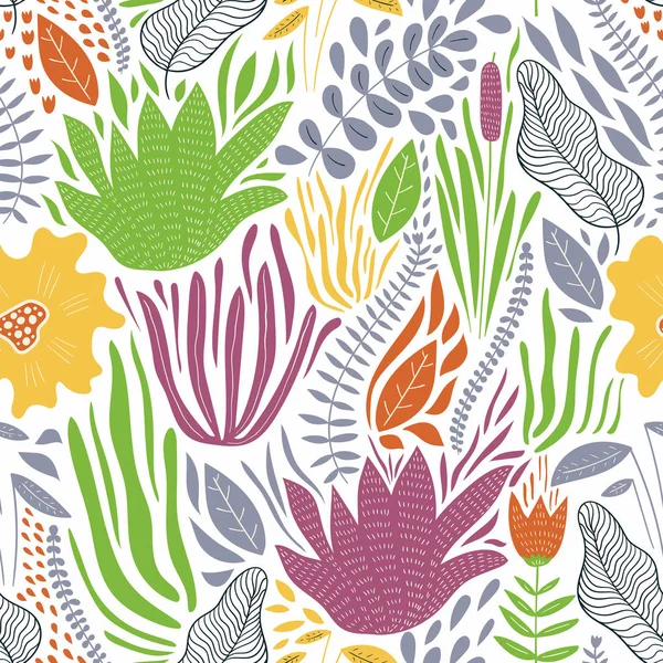 Padrão de Doodle sem costura vetorial com flores —  Vetores de Stock